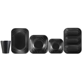 Plato de Plastico PP "X-Table" Cuadrado Negro 180mm (8 Uds)