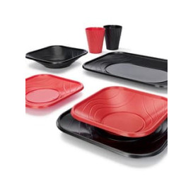 Plato de Plastico PP "X-Table" Cuadrado Negro 230mm (8 Uds)