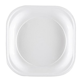 Plato de Plastico PS Cuadrado Rigido Blanco 200x200mm (50 Uds)