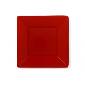 Plato de Plastico Llano Cuadrado Rojo 230mm (25 Uds)