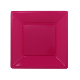 Plato de Plastico Llano Cuadrado Fucsia 230mm (25 Uds)