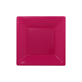 Plato de Plastico Llano Cuadrado Fucsia 170mm (25 Uds)