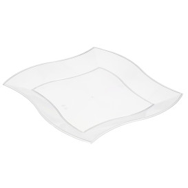 Plato de Plastico Llano Cuadrado Ondas Blanco 230 mm (5 uds)