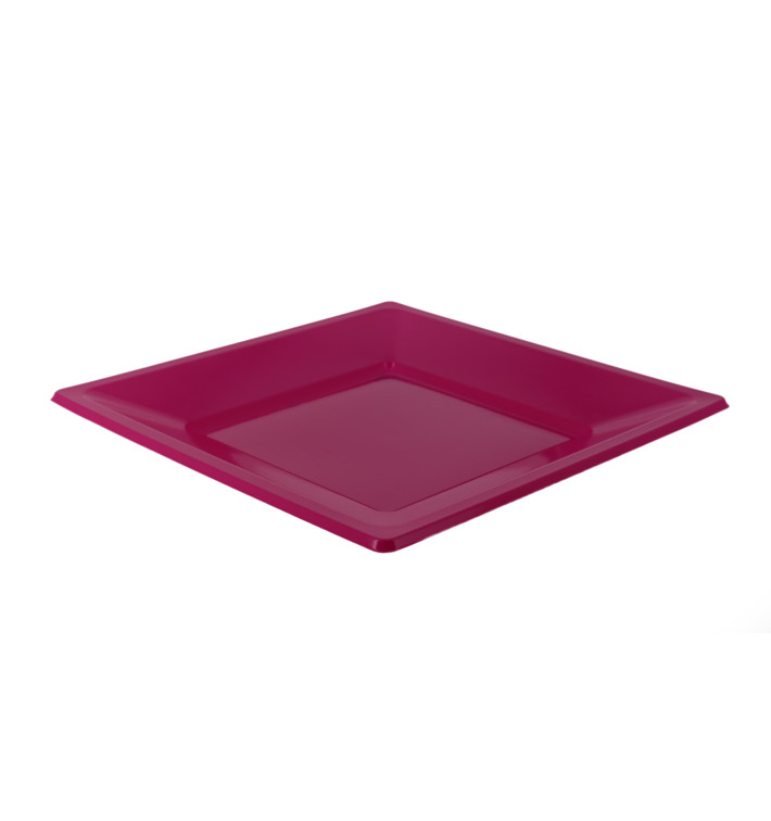 Plato de Plastico Llano Cuadrado Fucsia 170mm (25 Uds)