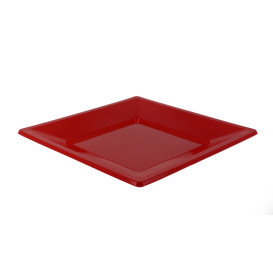 Plato de Plastico Llano Cuadrado Rojo 230mm (25 Uds)