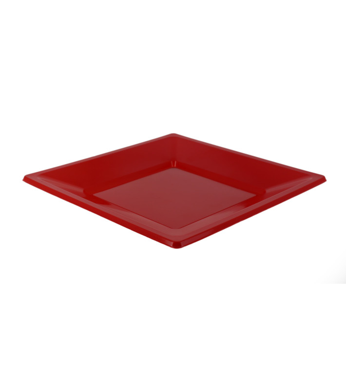 Plato de Plastico Llano Cuadrado Rojo 230mm (750 Uds)