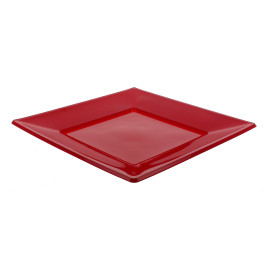 Plato de Plastico Llano Cuadrado Burdeos 230mm (25 Uds)