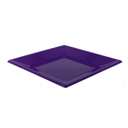 Plato de Plástico Llano Cuadrado Lila 170mm (25 Uds)