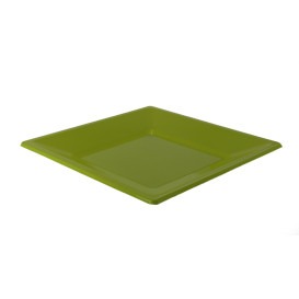 Plato de Plastico Llano Cuadrado Pistacho 230mm (3 Uds)