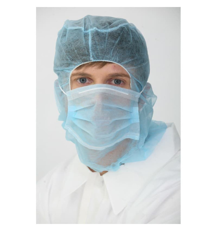 Gorro Integral con Mascarilla de 3 Capas Azul (100 Uds) Gorro Integral con Mascarilla de 3 Capas Azul (100 Uds)
