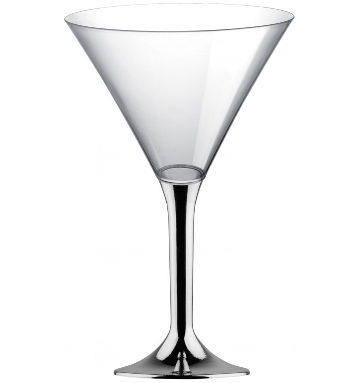 Copa de Plastico Cocktail con Pie Plata Cromado 185ml (20 Uds)