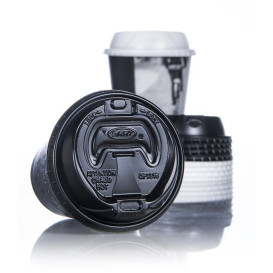 Tapa Agujero Negra con cierre PS Vaso FOAM Ø9,4cm (100 Uds)