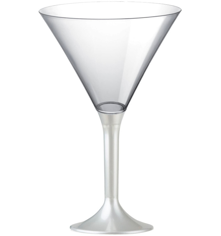 Copa de Plastico Cocktail con Pie Blanco Perlado 185ml (20 Uds)