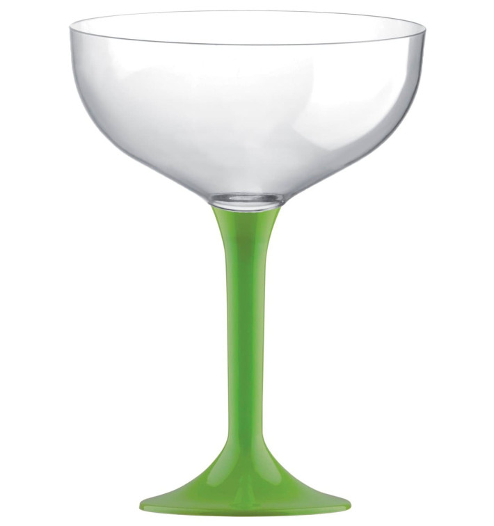 Copa de Plastico Champan con Pie Verde Lima 200ml (20 Uds)