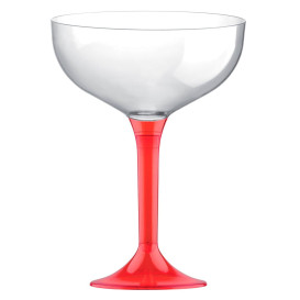 Copa de Plastico Champan con Pie Rojo Transp. 200ml (200 Uds)