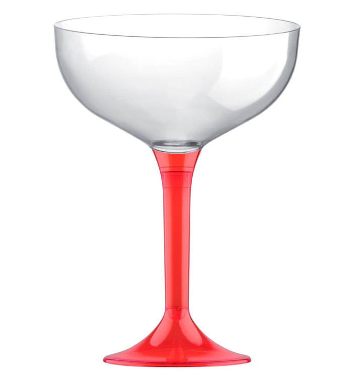 Copa de Plastico Champan con Pie Rojo Transp. 200ml (20 Uds)