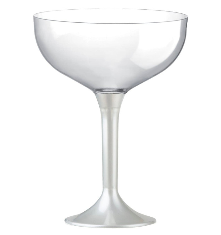 Copa de Plastico Champan con Pie Blanco Perlado 200ml (200 Uds)