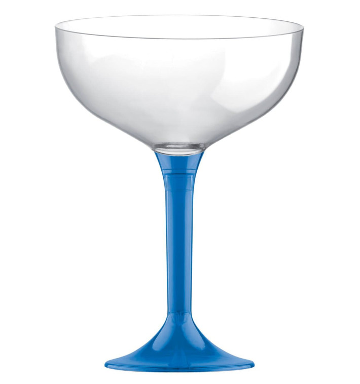 Copa de Plastico Champan con Pie Azul Transp. 200ml (200 Uds)