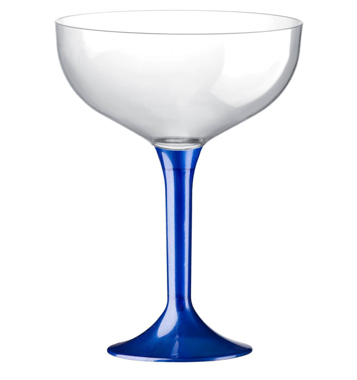 Copa de Plastico Champan con Pie Azul Perlado 200ml (200 Uds)