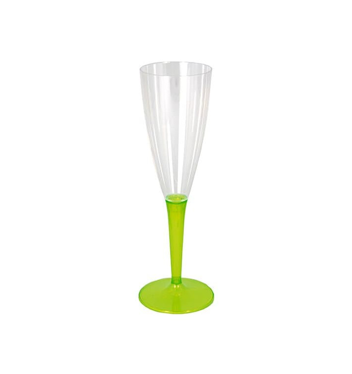 Copa de Plastico Cava Pie Verde 100ml (6 Uds)
