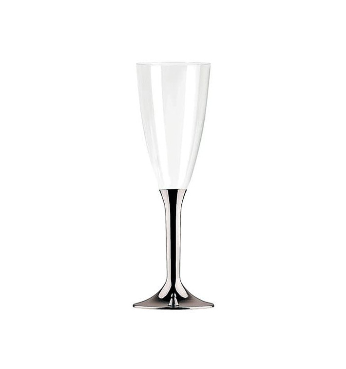 Copa de Plastico Cava Pie Plata 100ml 1p (10 Uds)