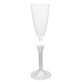 Copa de Plastico Cava con Pie Blanco Perlado 120ml (20 Uds)