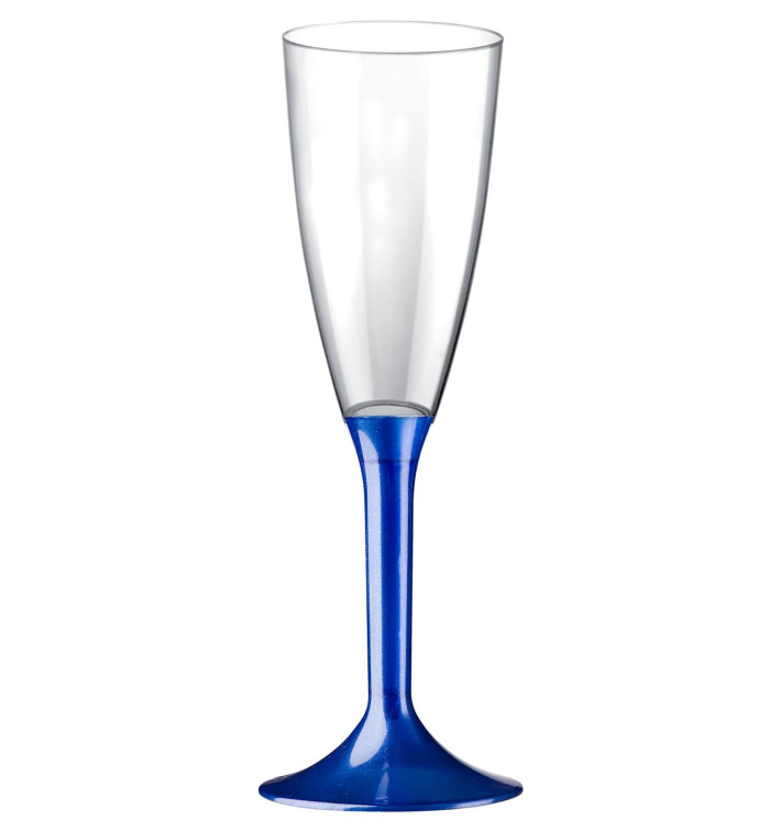 Copa de Plastico Cava con Pie Azul Perlado 120ml (20 Uds)