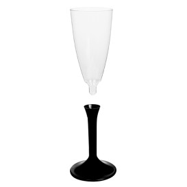 Copa de Plastico Cava con Pie Negro 120ml (20 Uds)