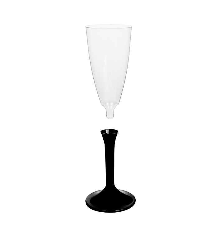 Copa de Plastico Cava con Pie Negro 120ml (200 Uds) Copa de Plastico Cava con Pie Negro 120ml (200 Uds)