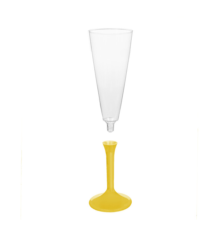 Copa de Plastico Cava con Pie Amarillo 160ml (20 Uds) Copa de Plastico Cava con Pie Amarillo 160ml (20 Uds)