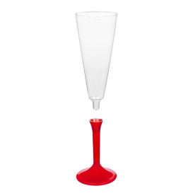 Copa de Plastico Cava con Pie Rojo Transp. 160ml (20 Uds)