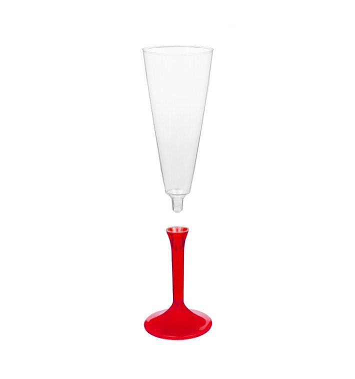 Copa de Plastico Cava con Pie Rojo Transp. 160ml (20 Uds)
