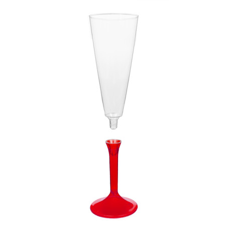 Copa Plástico Cava Pie Rojo Transp. 160ml 2P (20 Uds)