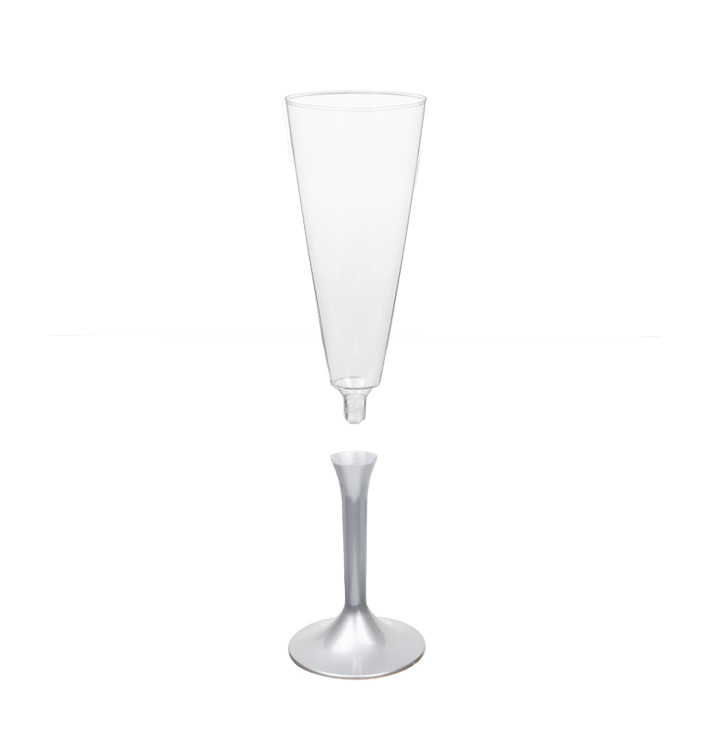 Copa de Plastico Cava con Pie Gris 160ml (20 Uds)