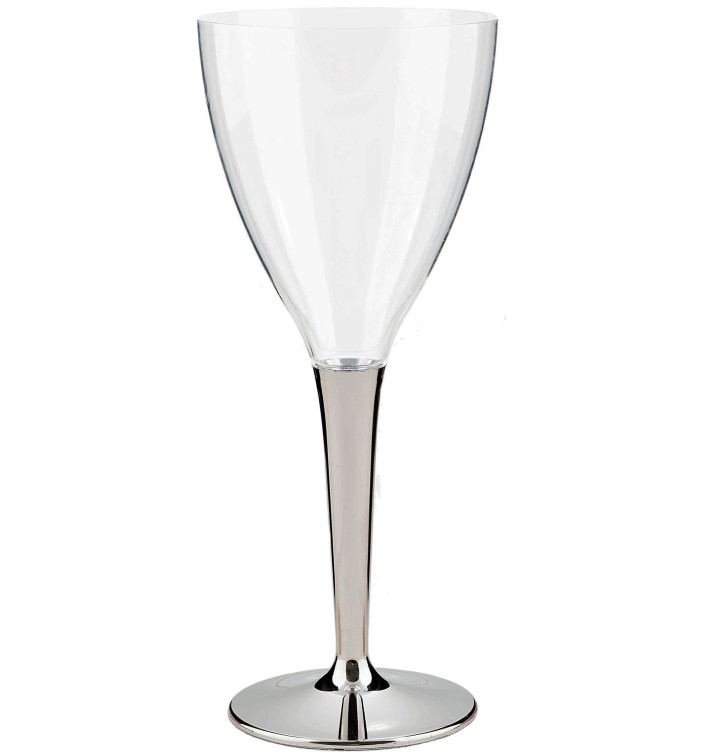 Copa de Plastico Vino Pie Plata 130ml (100 Uds)