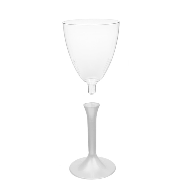 Copa de Plastico Vino con Pie Blanco Perlado 180ml (20 Uds) Copa de Plastico Vino con Pie Blanco Perlado 180ml (20 Uds)