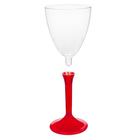 Copa de Plastico Vino con Pie Rojo Transp. 180ml (20 Uds)