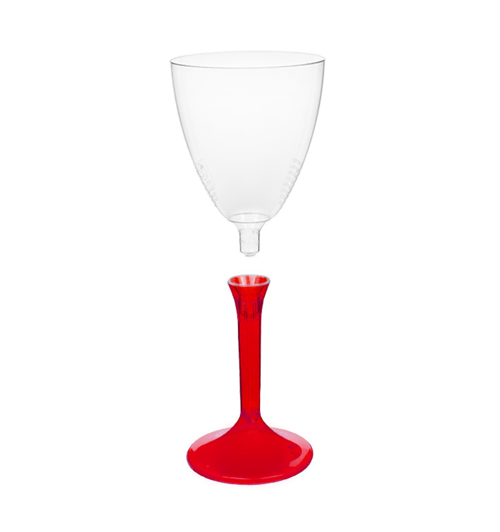 Copa de Plastico Vino con Pie Rojo Transp. 180ml (20 Uds) Copa de Plastico Vino con Pie Rojo Transp. 180ml (20 Uds)