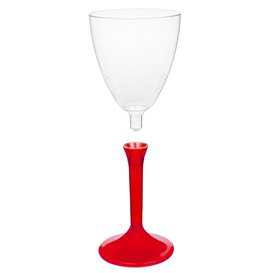 Copa de Plastico Vino con Pie Rojo Transp. 180ml (200 Uds)