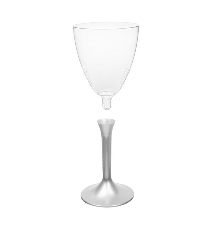 Copa de Plastico Vino con Pie Gris 180ml (20 Uds) Copa de Plastico Vino con Pie Gris 180ml (20 Uds)