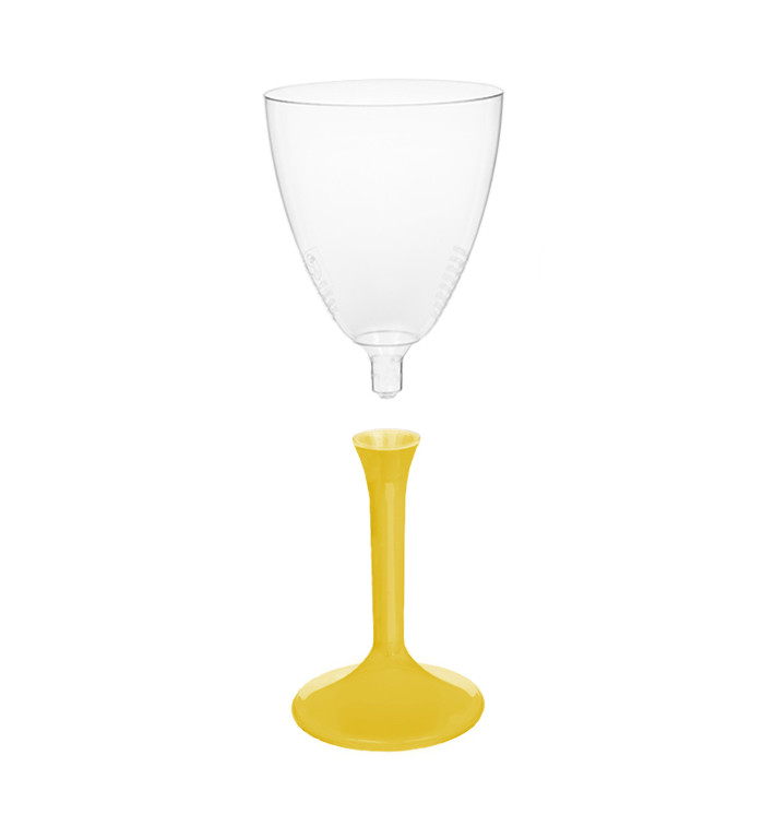 Copa de Plastico Vino con Pie Amarillo 180ml (20 Uds) Copa de Plastico Vino con Pie Amarillo 180ml (20 Uds)
