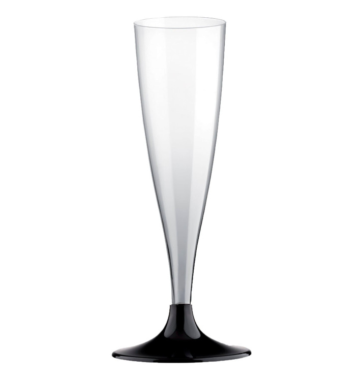 Copa de Plastico Cava con Pie Negro 140ml (20 Uds)