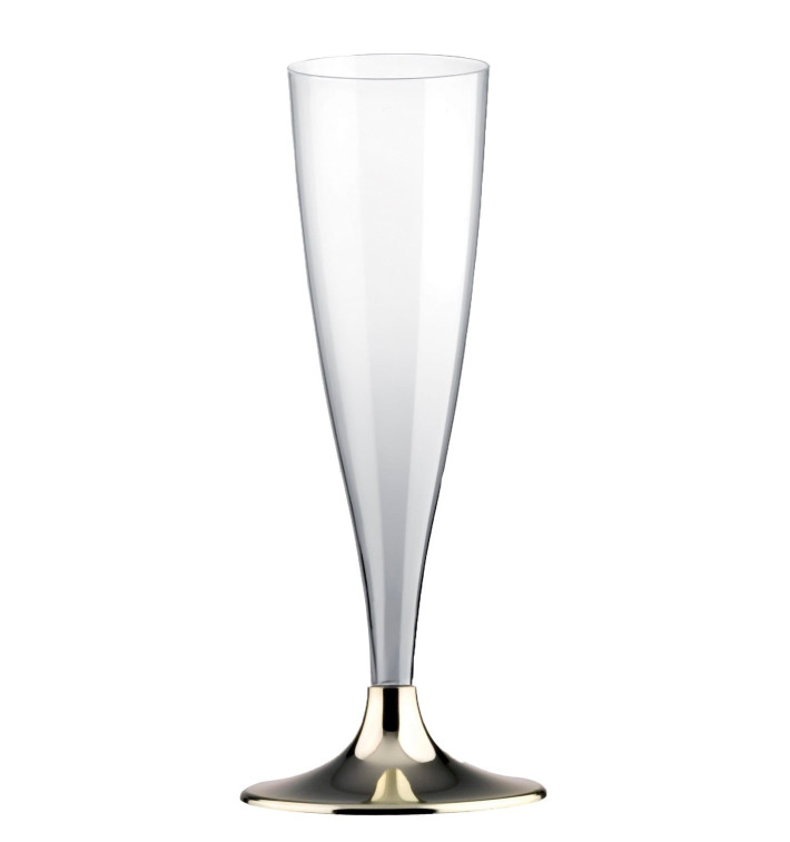 Copa de Plastico Cava con Pie Oro Cromado 140ml (20 Uds)
