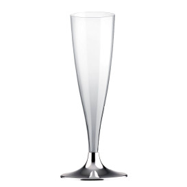 Copa de Plastico Cava con Pie Plata Cromado 140ml (20 Uds)