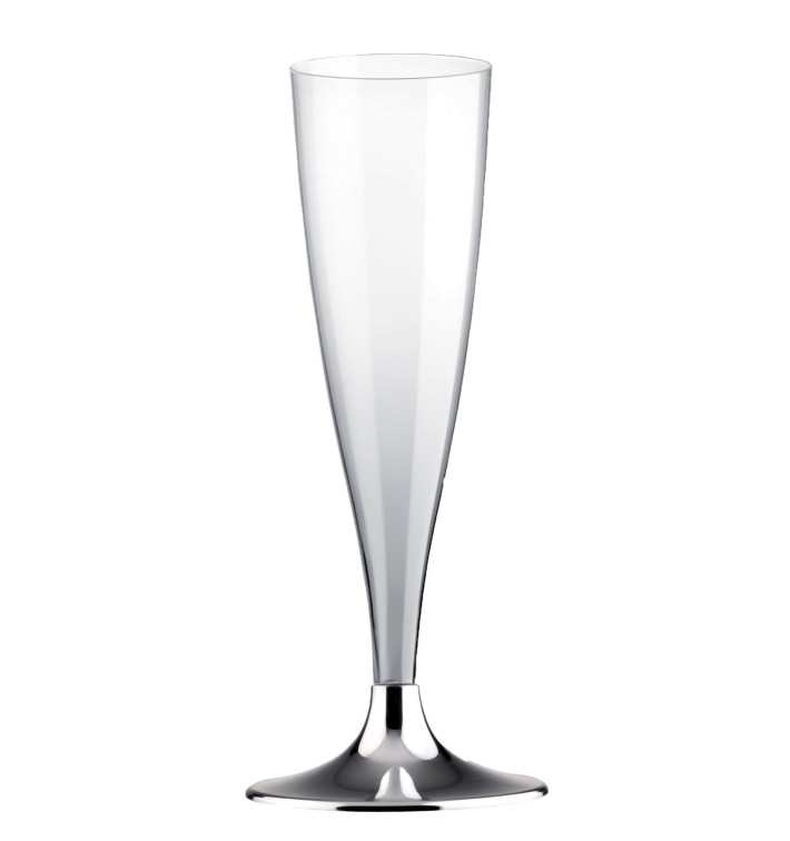 Copa de Plastico Cava con Pie Plata Cromado 140ml (200 Uds)