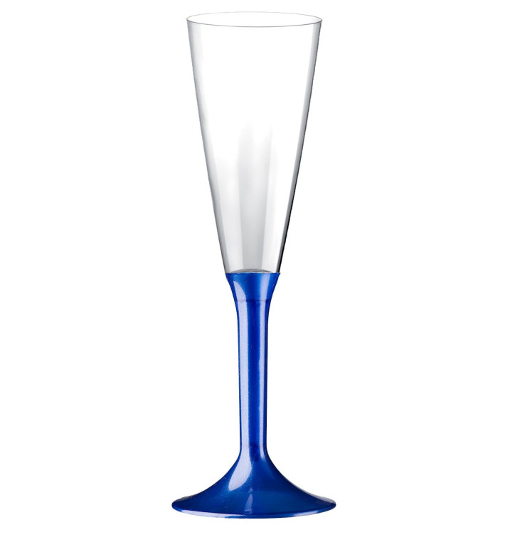 Copa de Plastico Cava con Pie Azul Perlado 160ml (200 Uds)