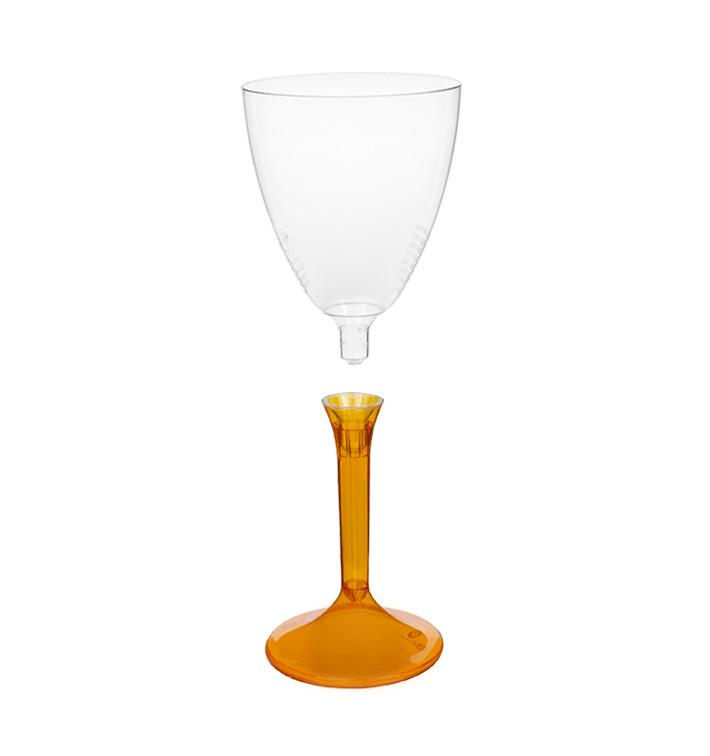 Copa de Plastico Vino con Pie Naranja Transp. 180ml (200 Uds) Copa de Plastico Vino con Pie Naranja Transp. 180ml (200 Uds)