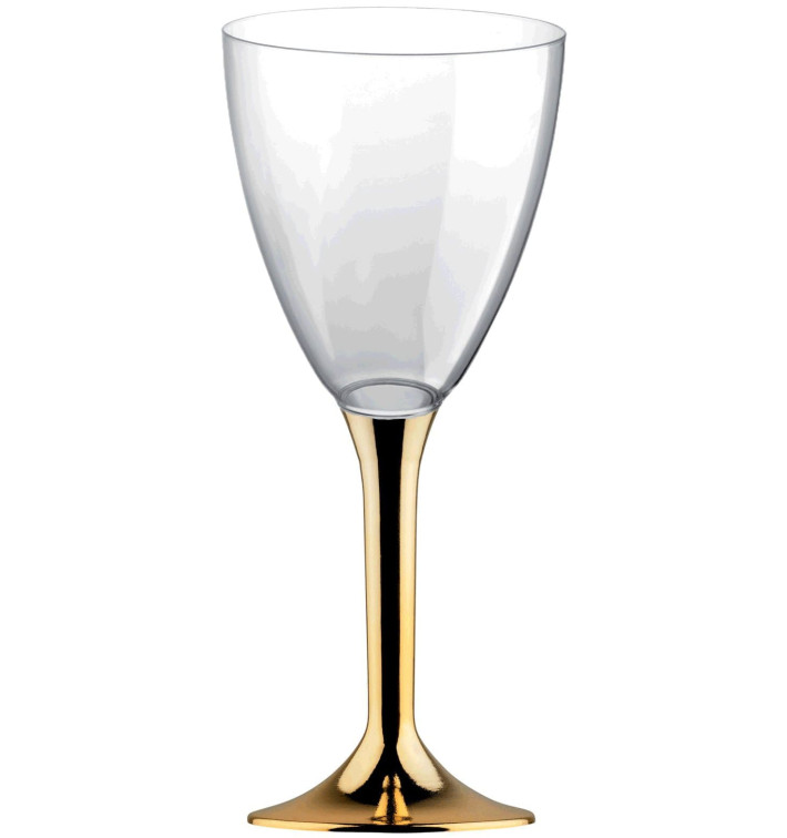 Copa de Plastico Vino con Pie Oro Cromado 180ml (200 Uds) Copa de Plastico Vino con Pie Oro Cromado 180ml (200 Uds)