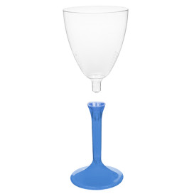 Copa de Plastico Vino con Pie Azul Transp. 180ml (20 Uds)