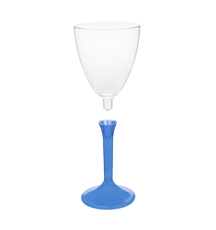 Copa de Plastico Vino con Pie Azul Transp. 180ml (200 Uds)